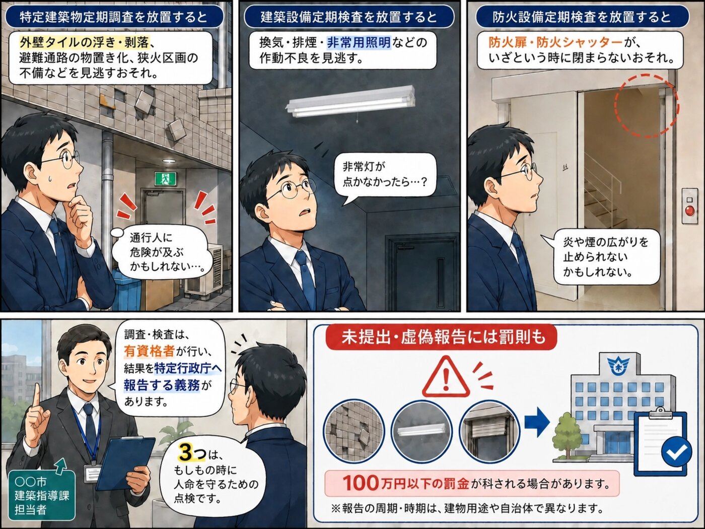 転：3つの調査・検査を放置したときのリスクと、未提出・虚偽報告の罰則